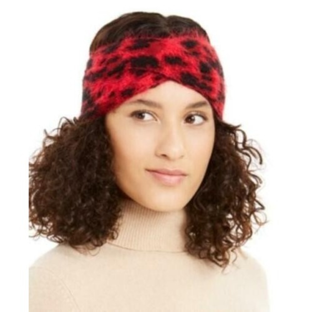 MSRP $28 Dkny Fuzzy Animal Print Knit Twist Headband Red One Size NWT